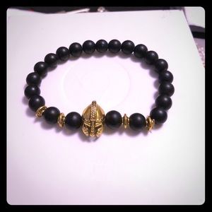 Men’s Bracelet, Black and Goldtone, Small